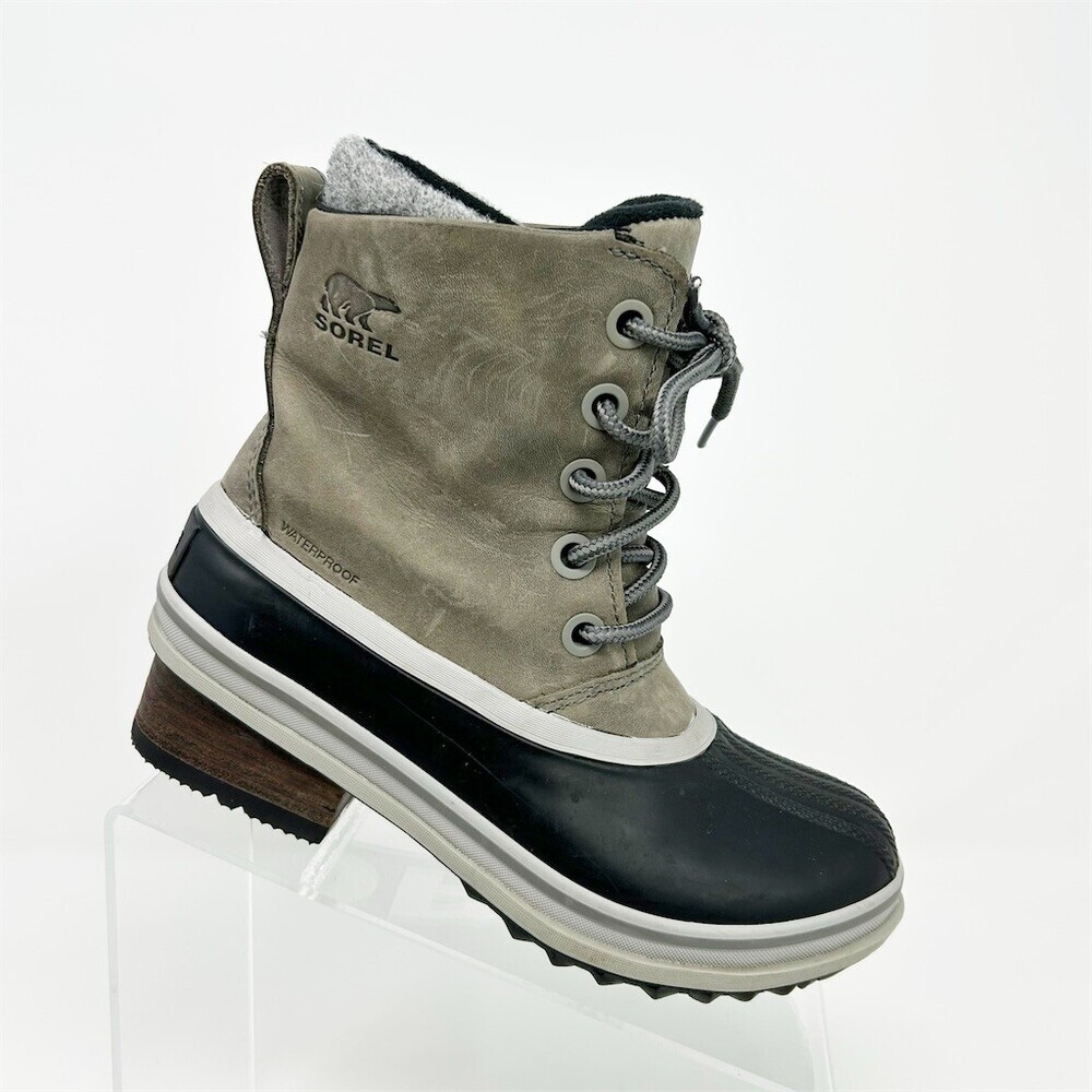 SOREL Slimpack Lace Duck Boots Womens Gray/Black Waterproof Lace-Up Ankle 5.5